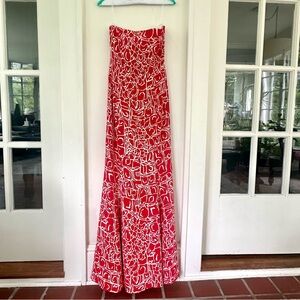 ESCADA Red and White Print Strapless Silk Gown, size 6 (EU 38)